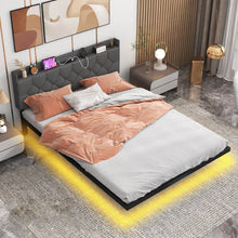 Load image into Gallery viewer, King Size Floating Bed Frame with Adjustable Headboard and Charging Station