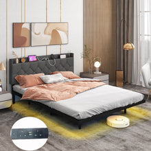 Load image into Gallery viewer, King Size Floating Bed Frame with Adjustable Headboard and Charging Station