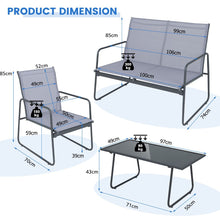 Load image into Gallery viewer, 4 Piece Garden Patio Bistro Furniture Set with Loveseat, Coffee Table and 2 Chairs