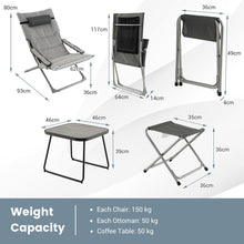 Load image into Gallery viewer, 5 Piece Patio Sling Chair Set with Ottoman and Coffee Table