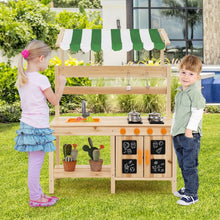 Load image into Gallery viewer, Outdoor Wooden Pretend Play Kitchen with Canopy and 4 Stoves