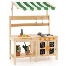 Load image into Gallery viewer, Outdoor Wooden Pretend Play Kitchen with Canopy and 4 Stoves