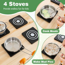 Load image into Gallery viewer, Outdoor Wooden Pretend Play Kitchen with Canopy and 4 Stoves