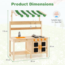 Load image into Gallery viewer, Outdoor Wooden Pretend Play Kitchen with Canopy and 4 Stoves