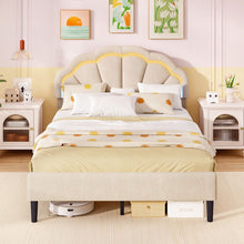 Load image into Gallery viewer, Platform Bed with Adjustable Petal Headboard and Wooden Slats Support