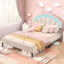 Load image into Gallery viewer, Platform Bed with Adjustable Petal Headboard and Wooden Slats Support