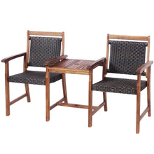 Load image into Gallery viewer, 3PCS Wooden Furniture Set Outdoor Garden 2-Seater Table Chairs W/ Umbrella Hole