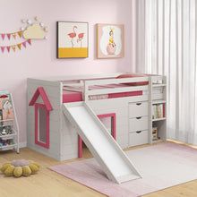 Load image into Gallery viewer, Single Size Pine Wood Loft Bed with Slide and Ladder and Game House