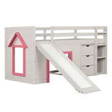 Load image into Gallery viewer, Single Size Pine Wood Loft Bed with Slide and Ladder and Game House
