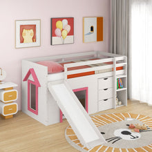 Load image into Gallery viewer, Single Size Pine Wood Loft Bed with Slide and Ladder and Game House