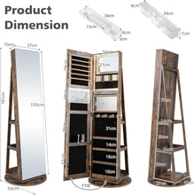 Load image into Gallery viewer, 360-Degree Mirrored Jewelry Armoire with 3-Color Auto-on LED Lights
