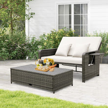 Load image into Gallery viewer, Patio Rattan Daybed Set with Multipurpose Ottoman and Retractable Side Tray