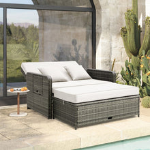 Load image into Gallery viewer, Patio Rattan Daybed Set with Multipurpose Ottoman and Retractable Side Tray