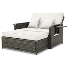 Load image into Gallery viewer, Patio Rattan Daybed Set with Multipurpose Ottoman and Retractable Side Tray