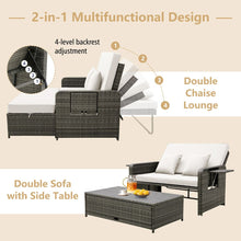 Load image into Gallery viewer, Patio Rattan Daybed Set with Multipurpose Ottoman and Retractable Side Tray
