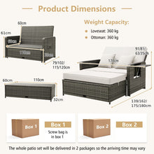 Load image into Gallery viewer, Patio Rattan Daybed Set with Multipurpose Ottoman and Retractable Side Tray