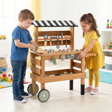 Load image into Gallery viewer, Wooden 2-in-1 Outdoor Kids Rolling Cart with Play Tools Set