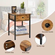 Load image into Gallery viewer, 2-Tier End Table Nightstand Industrial Coffee Snack Table W/ Drawer & Open Shelf