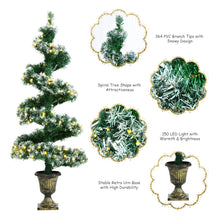 Load image into Gallery viewer, 4FT Artificial Christmas Tree Snowy Pre-Lit Spiral Topiary Xmas Tree W/LED Light