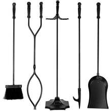 Load image into Gallery viewer, 5 Piece Fireplace Tool Set Iron Fireside Fire Companion Poker Tong Shovel Brush