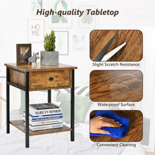 Load image into Gallery viewer, 2-Tier End Table Nightstand Industrial Coffee Snack Table W/ Drawer & Open Shelf