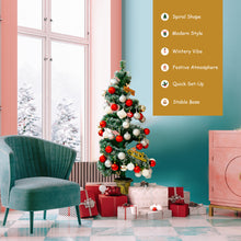 Load image into Gallery viewer, 4FT Artificial Christmas Tree Snowy Pre-Lit Spiral Topiary Xmas Tree W/LED Light