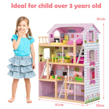 Load image into Gallery viewer, Wooden Kids 3 Storey Doll House With Furniture Accessories Mansion Playhouse Toy