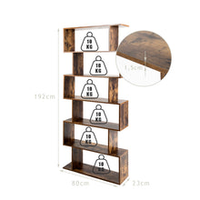 Load image into Gallery viewer, 6-tier Bookcase Industrial S-Shaped Bookshelf Wooden Storage Display Shelf Home
