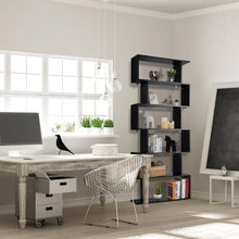 Load image into Gallery viewer, 6-tier Bookcase Industrial S-Shaped Bookshelf Wooden Storage Display Shelf Home