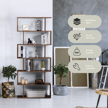 Load image into Gallery viewer, 6-tier Bookcase Industrial S-Shaped Bookshelf Wooden Storage Display Shelf Home