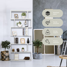 Load image into Gallery viewer, 6-tier Bookcase Industrial S-Shaped Bookshelf Wooden Storage Display Shelf Home
