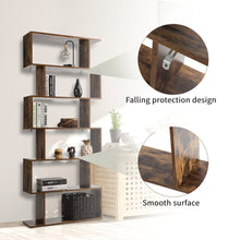 Load image into Gallery viewer, 6-tier Bookcase Industrial S-Shaped Bookshelf Wooden Storage Display Shelf Home