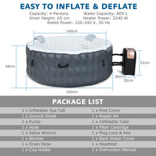 Load image into Gallery viewer, 4-Person Inflatable Hot Tub Spa Portable Heated Round Tub Spa Massage Bubble Jet
