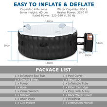 Load image into Gallery viewer, 4-Person Inflatable Hot Tub Spa Portable Heated Round Tub Spa Massage Bubble Jet