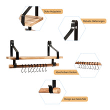Load image into Gallery viewer, Wall-Mounted Floating Shelves Wood Storage Display Rack Hanging Shelf w/ Hooks