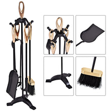 Load image into Gallery viewer, 5PCS Fireplace Tools Set Cast Iron Fireside Companion Brush Shovel Poker Tong