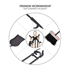 Load image into Gallery viewer, 5PCS Fireplace Tools Set Cast Iron Fireside Companion Brush Shovel Poker Tong