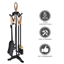 Load image into Gallery viewer, 5PCS Fireplace Tools Set Cast Iron Fireside Companion Brush Shovel Poker Tong