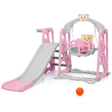 Load image into Gallery viewer, 4-in-1 Toddler Climber & Swing Set Kids Play Climber Slide Playing Set w/ Basketball Hoop