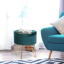 Load image into Gallery viewer, Round Velvet Storage Footstool Ottoman Makeup Dressing Vanity Chair Seat Stool