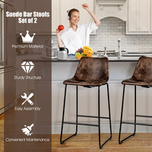 Load image into Gallery viewer, Set of 2 Vintage Faux Suede Bar Stools Home Kitchen Upholstered Stool Chairs