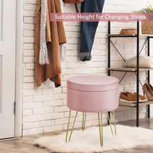 Load image into Gallery viewer, COSTWAY Velvet Round Footstool, Upholstered Dressing Table Stool with Metal Legs, Home Bedroom Livin