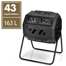 Load image into Gallery viewer, 160L Large Composting Tumbler Bin Dual Rotating Chamber Tumbling Composter Black