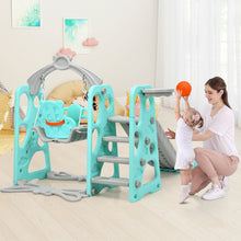 Load image into Gallery viewer, 4-in-1 Toddler Climber & Swing Set Kids Play Climber Slide Playing Set w/ Basketball Hoop