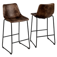 Load image into Gallery viewer, Set of 2 Vintage Faux Suede Bar Stools Home Kitchen Upholstered Stool Chairs