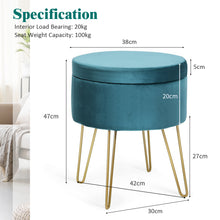 Load image into Gallery viewer, Round Velvet Storage Footstool Ottoman Makeup Dressing Vanity Chair Seat Stool