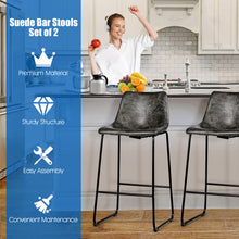 Load image into Gallery viewer, Set of 2 Vintage Faux Suede Bar Stools Home Kitchen Upholstered Stool Chairs