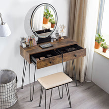 Load image into Gallery viewer, Vanity Dressing Table Set Makeup Desk Set W/ LED Lighted Mirror Stool & Drawer