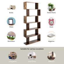 Load image into Gallery viewer, 6-tier Bookcase Industrial S-Shaped Bookshelf Wooden Storage Display Shelf Home