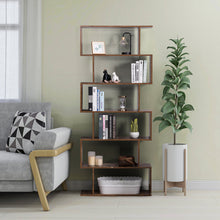 Load image into Gallery viewer, 6-tier Bookcase Industrial S-Shaped Bookshelf Wooden Storage Display Shelf Home